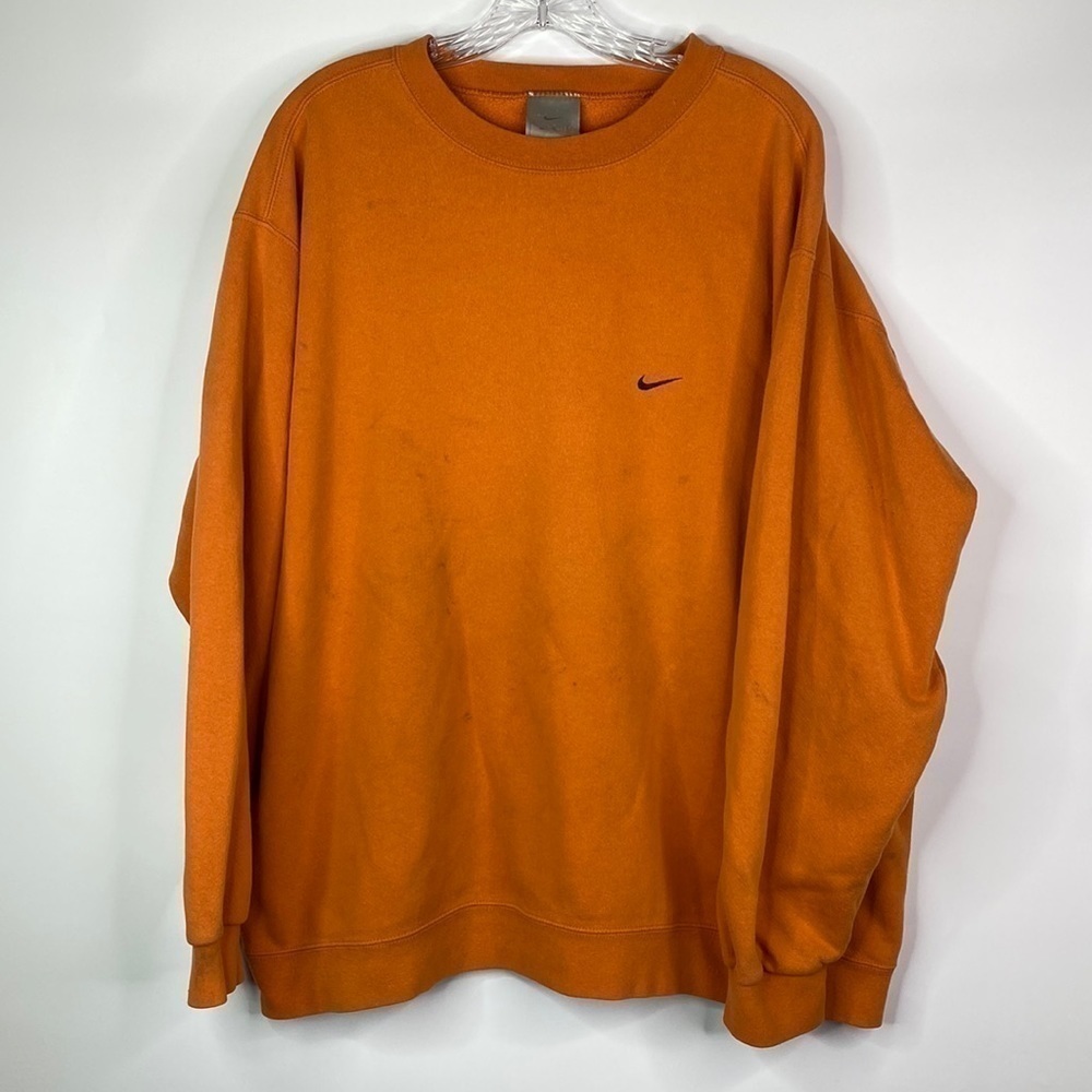 Vintage Nike Orange Small Swoosh Crewneck Sweatshirt Size XL